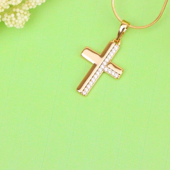 "Crystal-Accented Cross Pendant in Rose Gold Finish, XPPT1577 - Picture 3 of 12
